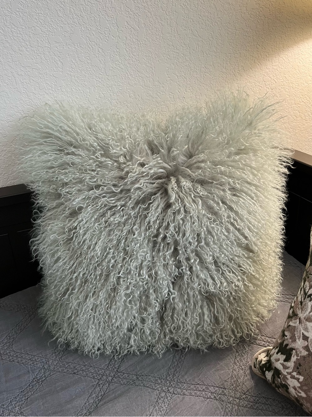 Crate and barrel Mongolian sheepskin throw pillow teal